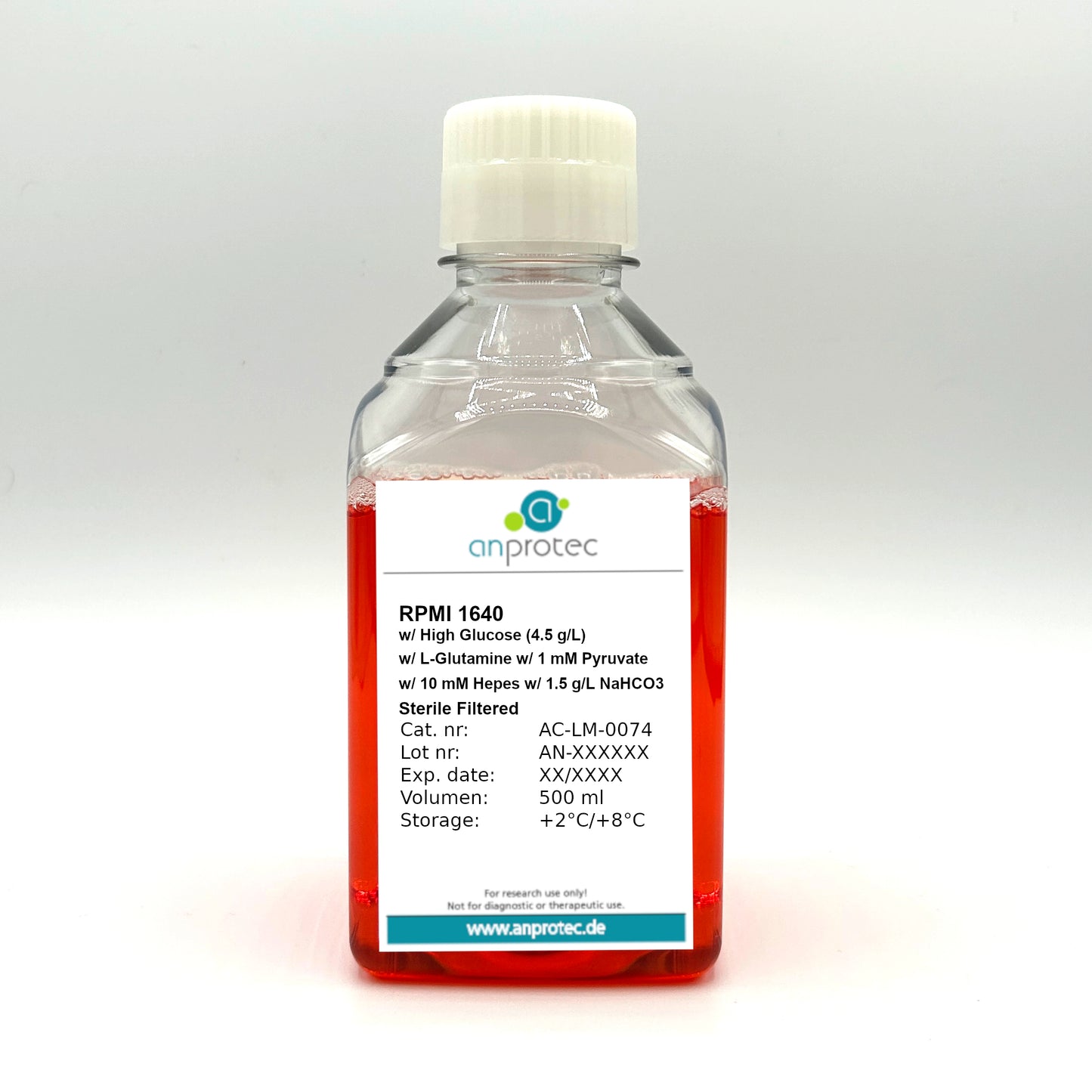 RPMI 1640 w/ High Glucose (4.5 g/L) w/ L-Glutamine w/ 1 mM Pyruvate w/ 10 mM Hepes w/ 1.5 g/L NaHCO3